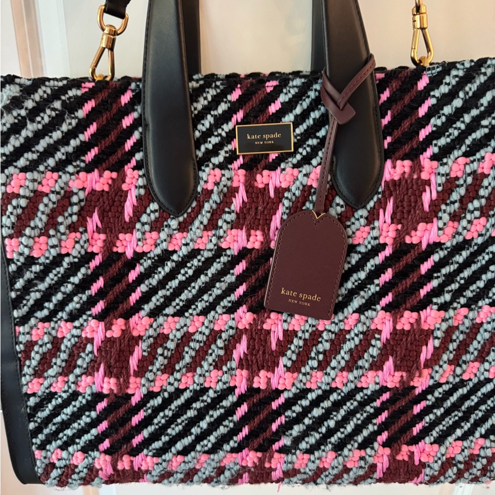 Kate Spade Pink and Black Tweed Plaid Tote